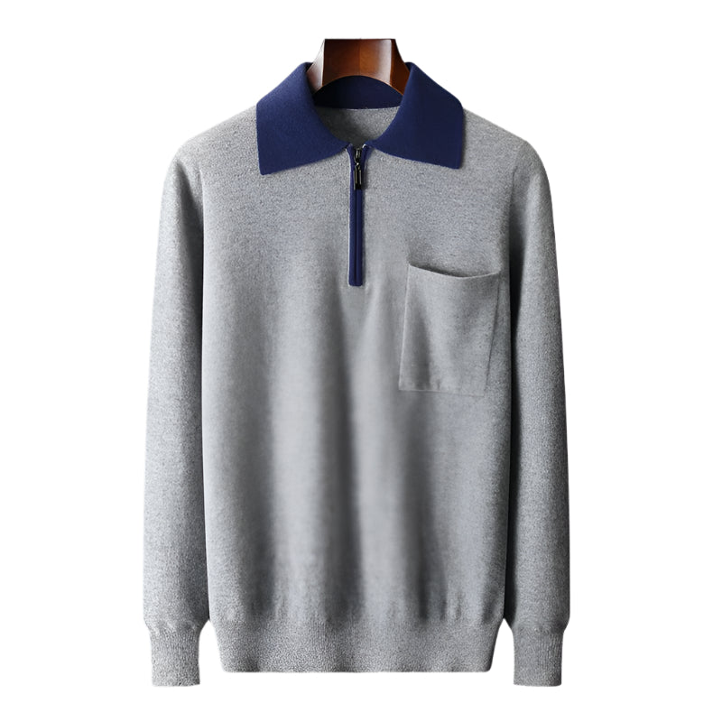 100% 極厚カシミア ジップアップポロ
