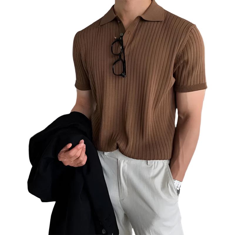 复古针织翻领条纹 Polo 衫