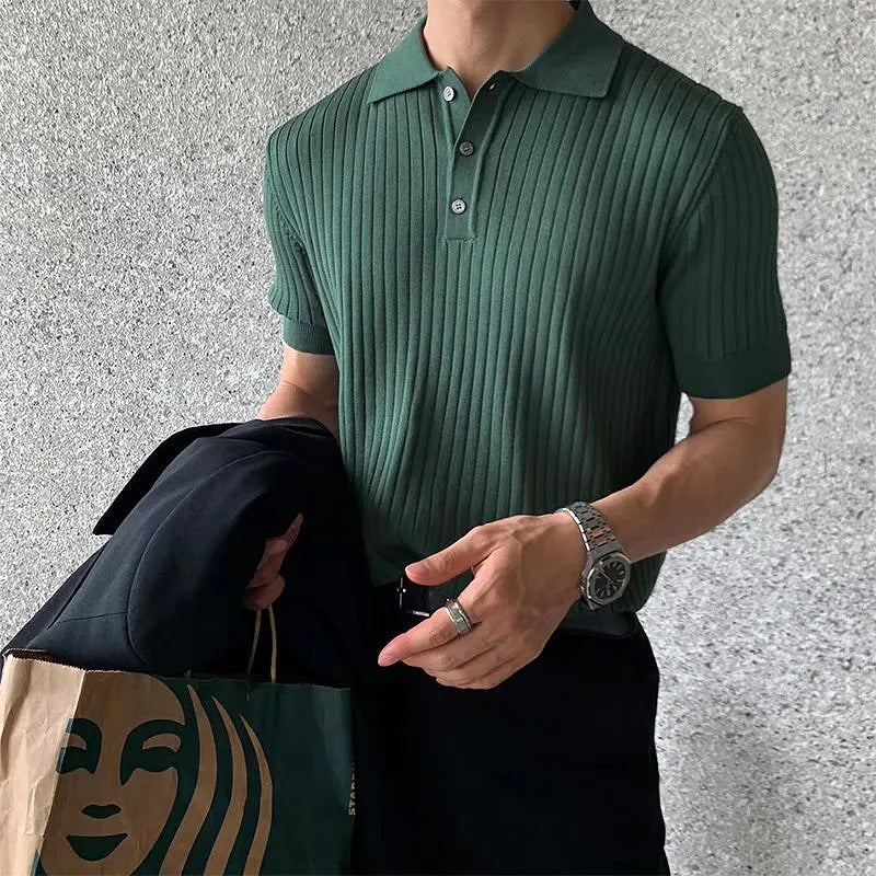 复古针织翻领条纹 Polo 衫