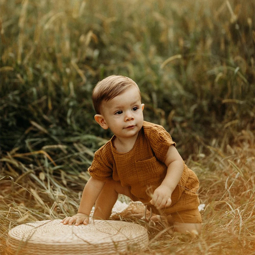 キッズ 2025 夏 幼児 ベビー服 半袖 伸縮性 ショーツ 通気性 コットンスーツ 0-24ヶ月 幼児 男の子 女の子 無地 衣装