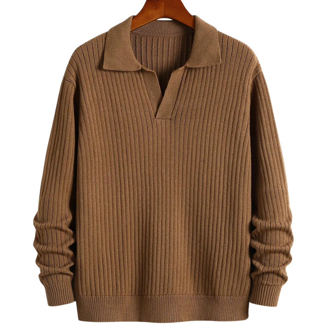 V-Neck TheighT Polo Sweater Ribbed