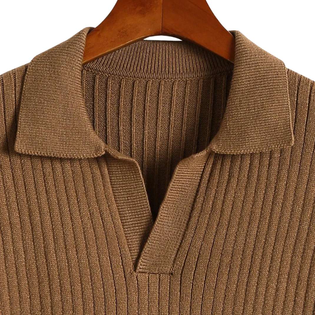 V-Neck TheighT Polo Sweater Ribbed