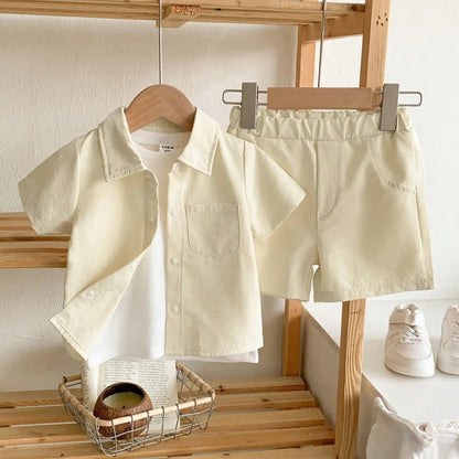 キッズ 2025 新色 アプリコット ラペル 半袖 パンツ 生地 肌に優しい クール ソフト バージョン ゆったり シンプル 旅行 バケーション ベビースーツ