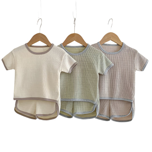 キッズ 韓国風 新生児 男の子 女の子 服 スーツ 半袖 コットン 無地 Tシャツ+ショーツ 子供服セット キッズ