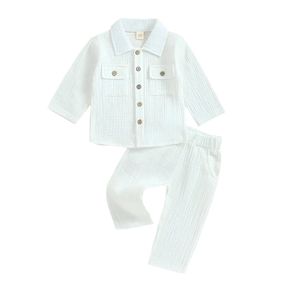 キッズ 幼児 男の子 リネン 衣装 ベビー 男の子 秋冬服 セット ボタンダウン シャツ トップス コットン リネン パンツ 2点